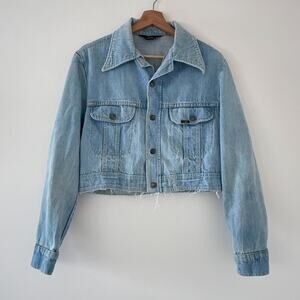 Vtg 70's LEE Jeans Light Blue Denim Cropped Jacket Snap Button Sz M Western